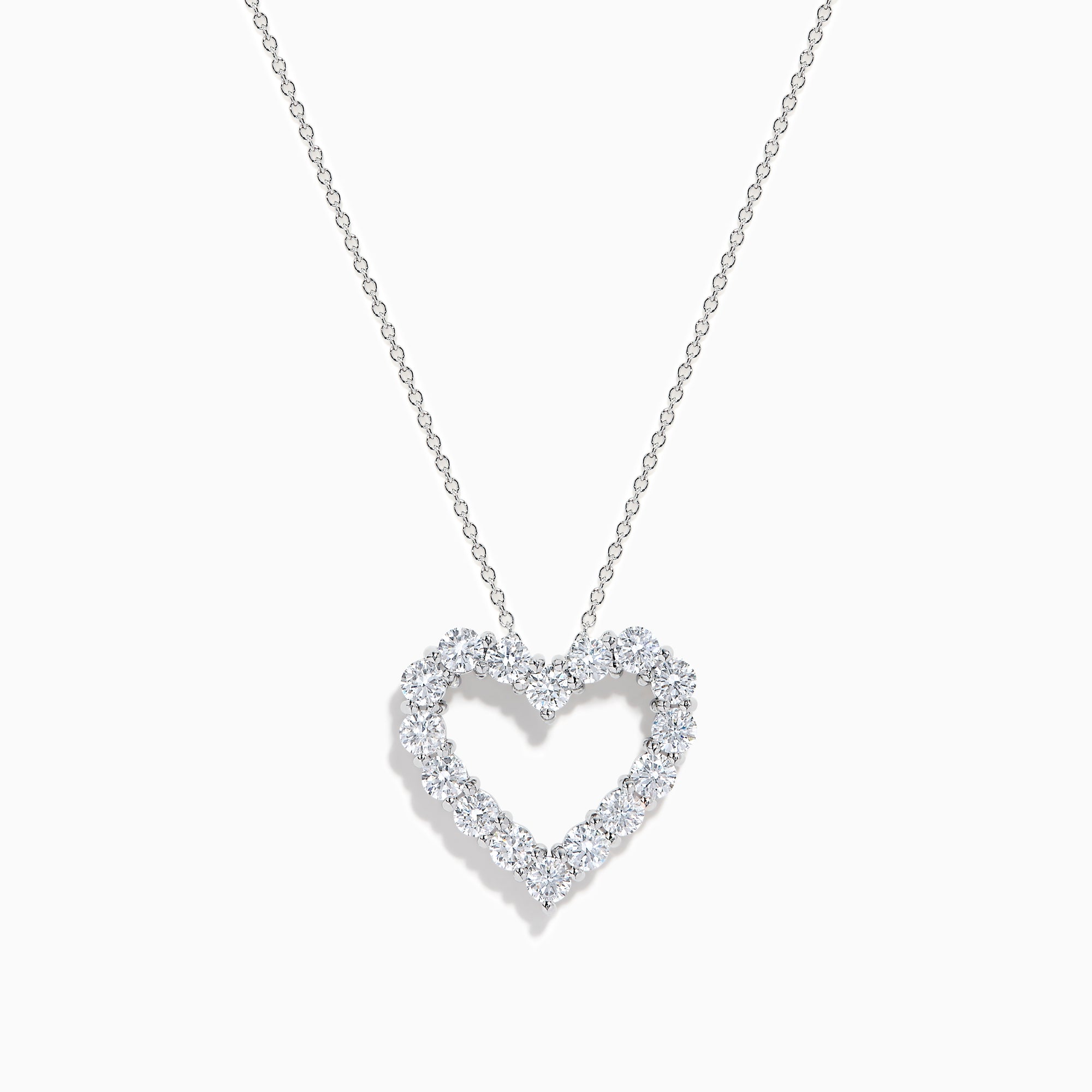 The Lab Grown Diamond 1.96ct Heart Pendant in 14K White Gold features a heart-shaped pendant outlined with sparkling lab grown diamonds, showcased against a plain white background.