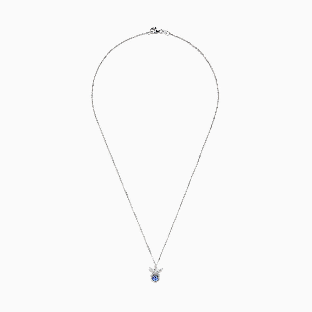 The 925 Seaside Sterling Silver Diamond and Tanzanite Starfish Pendant features a delicate chain and a starfish-shaped design accented with small diamonds and a round tanzanite gemstone at the center.