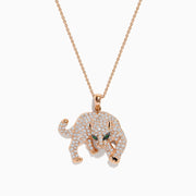Signature 14K Rose Gold Diamond and Emerald Panther Pendant featuring a prowling panther with green eyes, black nose, and clear gemstone accents, shown on a white background.
