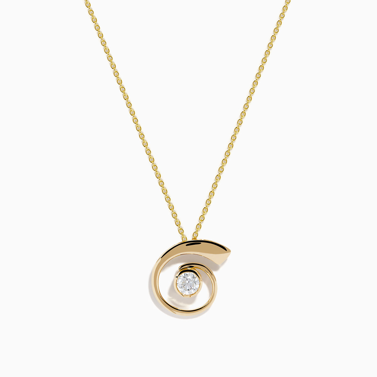 The DOro 14K Yellow Gold Diamond Spiral Pendant features a round, clear center gemstone on a yellow gold chain, shown against a white background.
