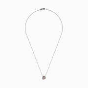 The 14K White Gold Pink Diamond Love Knot Pendant features intertwined rose gold and white gold tones with a polished, textured finish, delicately centered on a silver chain.