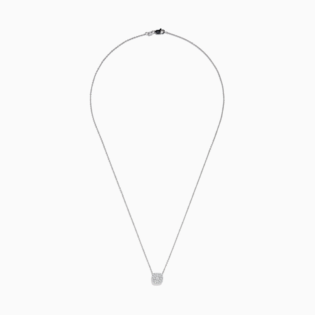 The Pave Classica 14K White Gold Diamond Pendant is a delicate necklace featuring a cushion-shaped pendant encrusted with sparkling white diamonds, shown against a plain white background.