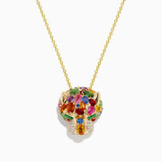 The Watercolors 14K Gold Multi Sapphire, Diamond & Emerald Panther Pendant features sapphires in various shapes and sizes, sparkling diamonds, and emerald accents on the face.