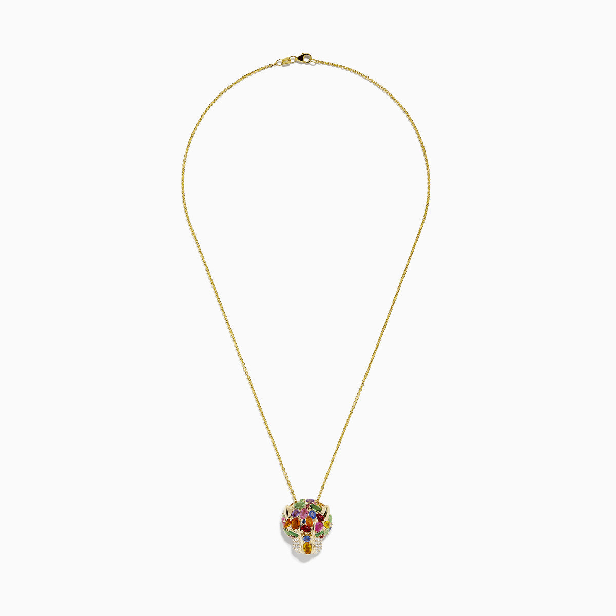 The Watercolors 14K Gold Multi Sapphire, Diamond & Emerald Panther Pendant features sapphires in various shapes and sizes, sparkling diamonds, and emerald accents on the face.