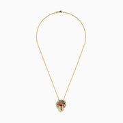 The Watercolors 14K Gold Multi Sapphire, Diamond & Emerald Panther Pendant features sapphires in various shapes and sizes, sparkling diamonds, and emerald accents on the face.