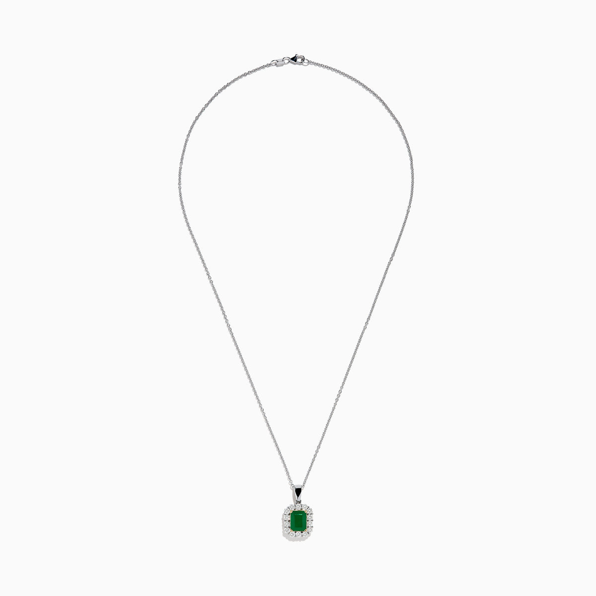 The Brasilica 14K Two-Tone Gold Emerald and Diamond Pendant features a rectangular emerald framed by sparkling diamonds, offering an elegant look reminiscent of a classic diamond pendant against a plain white background.
