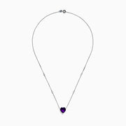 The Aquarius 14K White Gold Aquamarine and Diamond Heart Necklace features a heart-shaped aquamarine pendant with two small round diamonds set along its delicate chain.