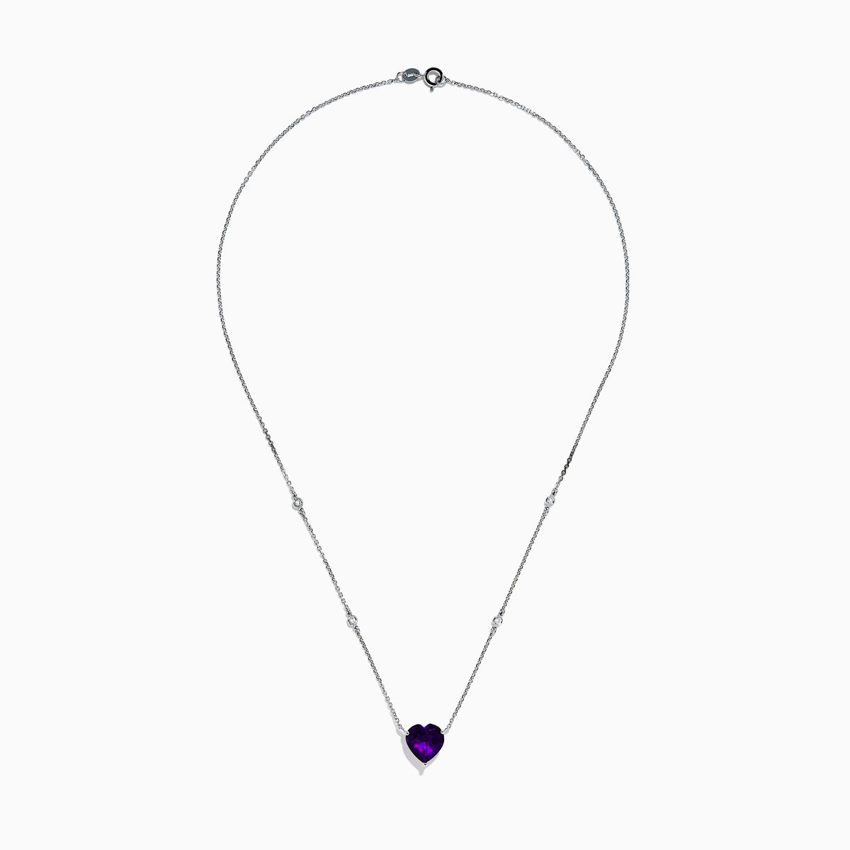 The Aquarius 14K White Gold Aquamarine and Diamond Heart Necklace features a heart-shaped aquamarine pendant with two small round diamonds set along its delicate chain.