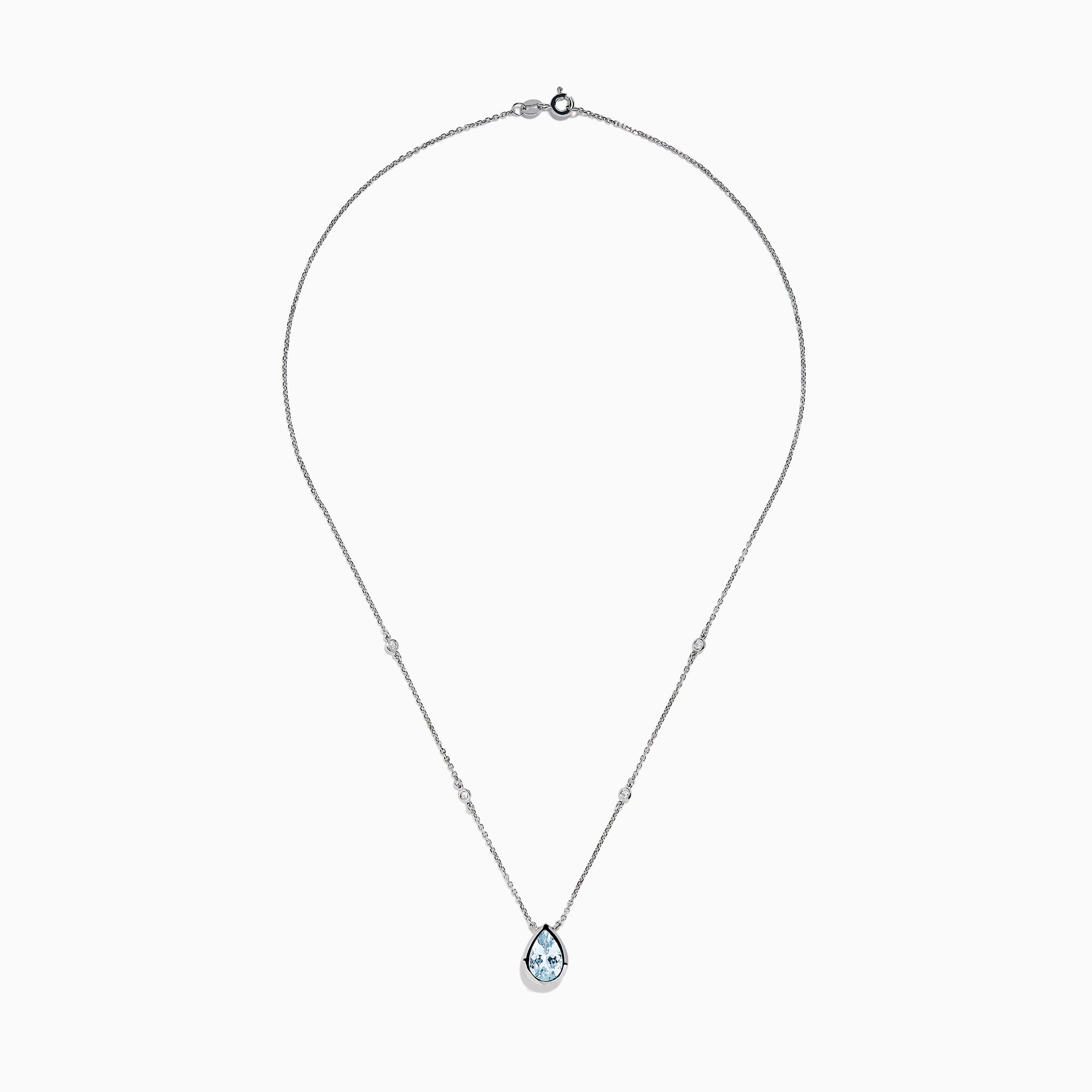 The Aquarius 14K Yellow Gold Aquamarine Necklace features a teardrop-shaped light blue gemstone pendant and small round crystal accents along the chain—an elegant gift, beautifully displayed on a white background.