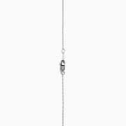The 14K White Gold Diamond Accented Interlocking Hearts Necklace features two intertwined hearts—one with sparkling diamond accents, the other polished smooth—set on a plain white background.