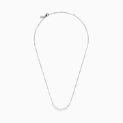The Lab Grown Multi Shape Diamond Collarbone Necklace in 14K White Gold features a row of marquise and round lab grown diamonds arranged in a graceful curve along the center of the chain.