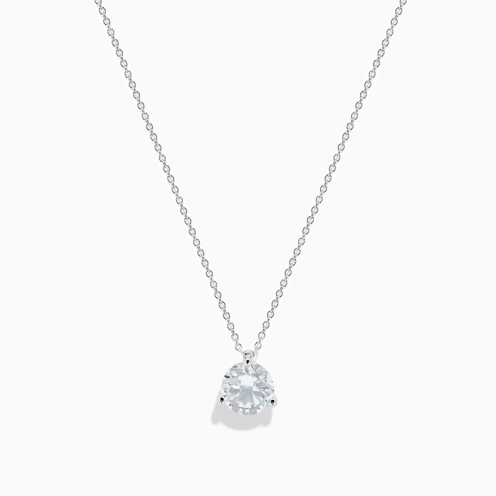 The 14K White Gold 1.00ct Lab Grown Diamond Pendant features a single round lab-grown diamond on a fine white gold chain, shown against a white background.