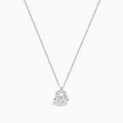 The 14K White Gold 1.00ct Lab Grown Diamond Pendant features a single round lab-grown diamond on a fine white gold chain, shown against a white background.