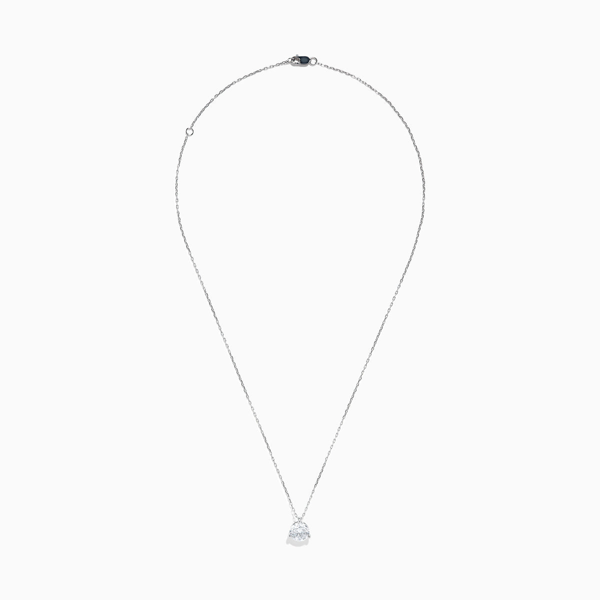 The 14K White Gold 1.00ct Lab Grown Diamond Pendant features a single round lab-grown diamond on a fine white gold chain, shown against a white background.