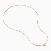 The Lab Grown Diamond 1.00ct Solitaire Pendant in 14K Yellow Gold features a single lab-grown diamond on a delicate gold chain, showcased against a white background.