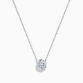 The Lab Grown Diamond 3.00ct Solitaire Pendant in 14K White Gold features a single round brilliant lab-grown diamond on a delicate chain, displayed against a white background.