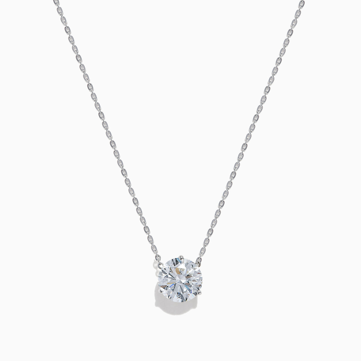 The Lab Grown Diamond 3.00ct Solitaire Pendant in 14K White Gold features a single round brilliant lab-grown diamond on a delicate chain, displayed against a white background.