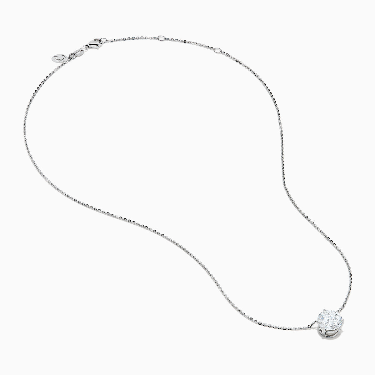 The Lab Grown Diamond 3.00ct Solitaire Pendant in 14K White Gold features a single round brilliant lab-grown diamond on a delicate chain, displayed against a white background.