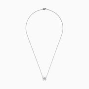 The Lab Grown Pear and Round Diamond Butterfly Pendant in 14K White Gold features four clear, pear-cut lab-grown diamonds set on a delicate silver chain, creating an elegant butterfly that sparkles beautifully.