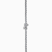 The Lab Grown Oval and Round Diamond 3.47ct Tennis Necklace in 14K White Gold features lab-grown oval and round diamonds set along a sleek white gold chain, shown in a bright white metal setting against a white background.