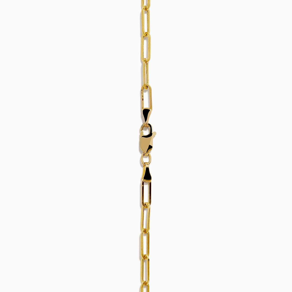 The Lab Grown Round Bezel-Set Diamond Paperclip Chain Necklace in 14K Yellow Gold features elongated oval links and a round, clear lab grown diamond pendant, shown against a white background.