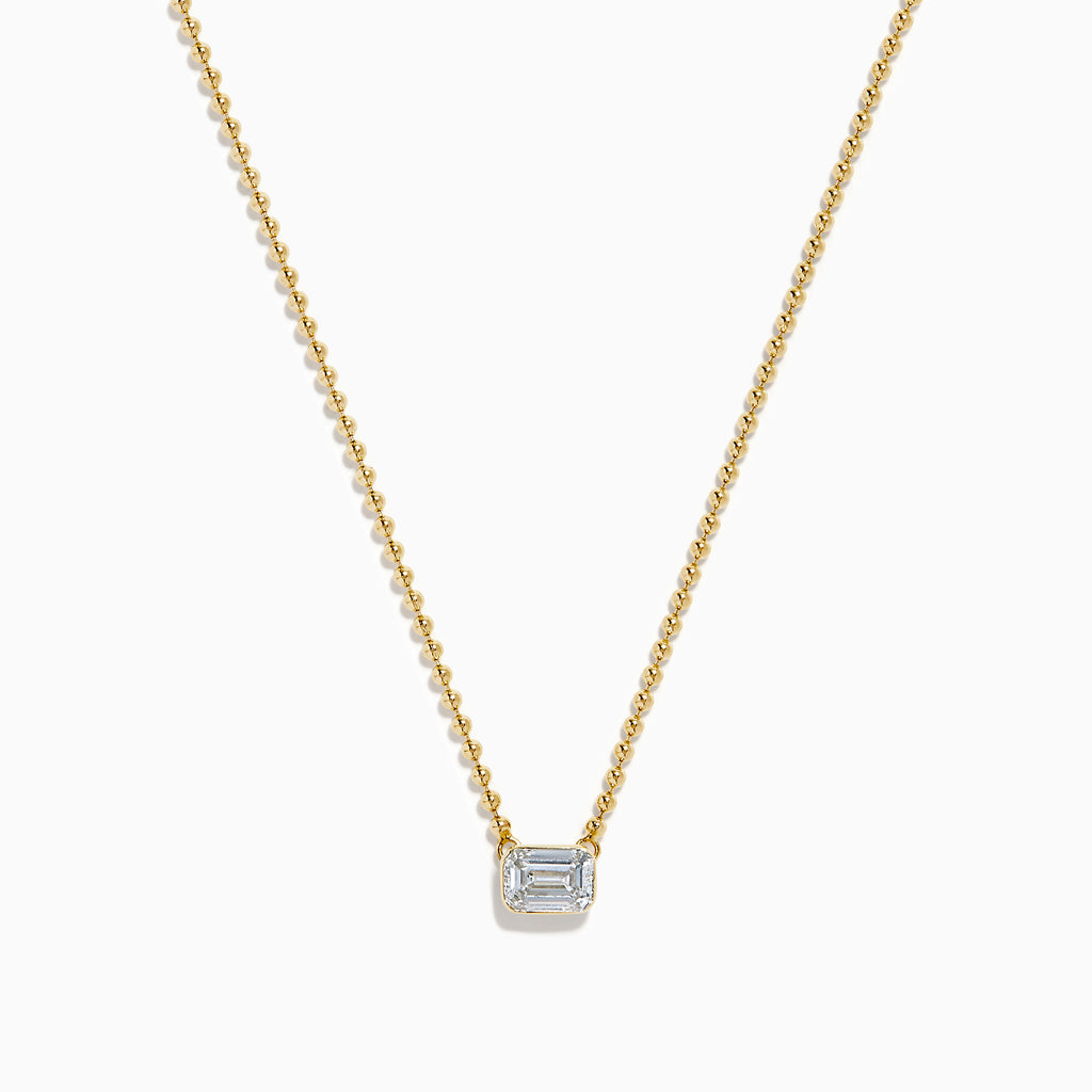 Lab Grown Diamond Emerald-Cut Bezel-Set Solitaire Necklace in 14K Yellow Gold