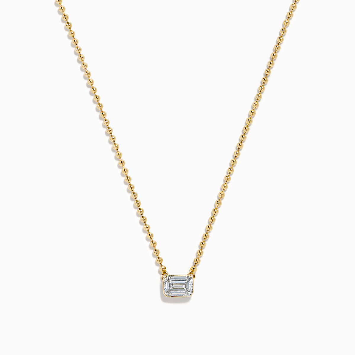 Lab Grown Diamond Emerald-Cut Bezel-Set Solitaire Necklace in 14K Yellow Gold