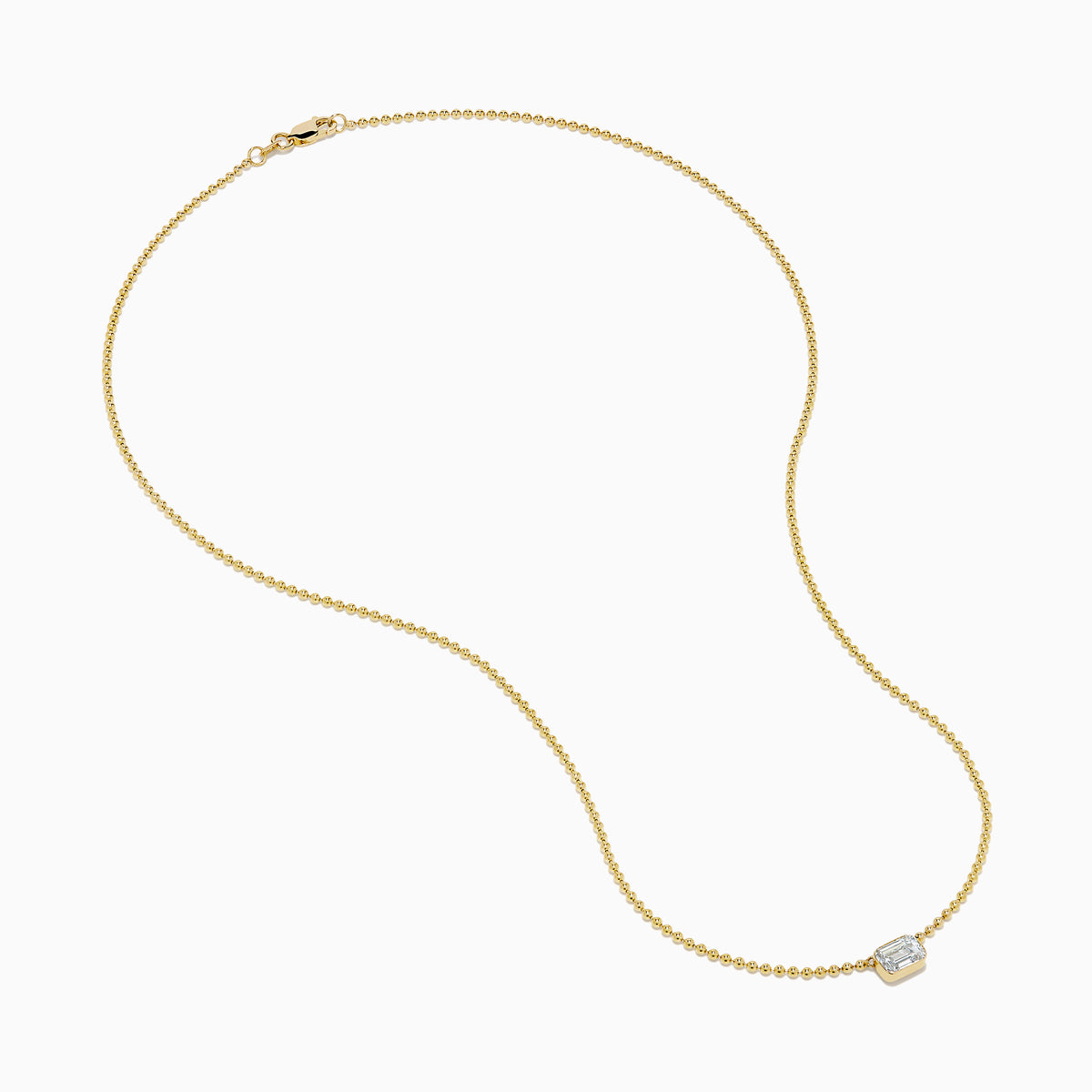 Lab Grown Diamond Emerald-Cut Bezel-Set Solitaire Necklace in 14K Yellow Gold