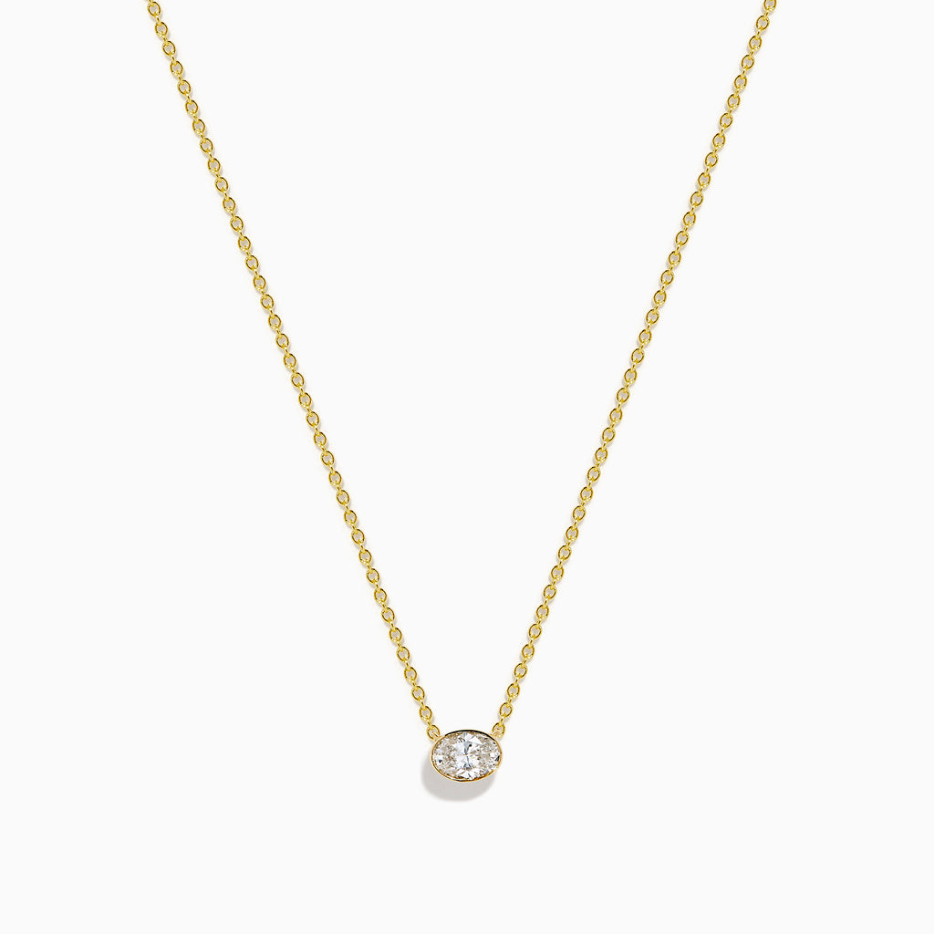 Lab Grown Diamond Oval Bezel-Set Solitaire Necklace in 14K Yellow Gold