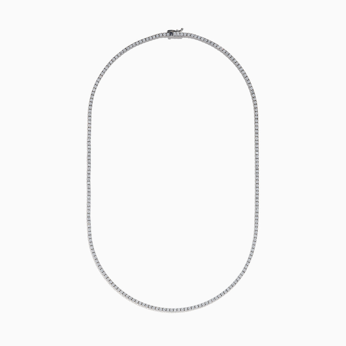 The Lab Grown Round Diamond 4.92ct Tennis Necklace in 14K White Gold features small, round lab-grown diamonds set in a continuous U-shaped line against a white background.