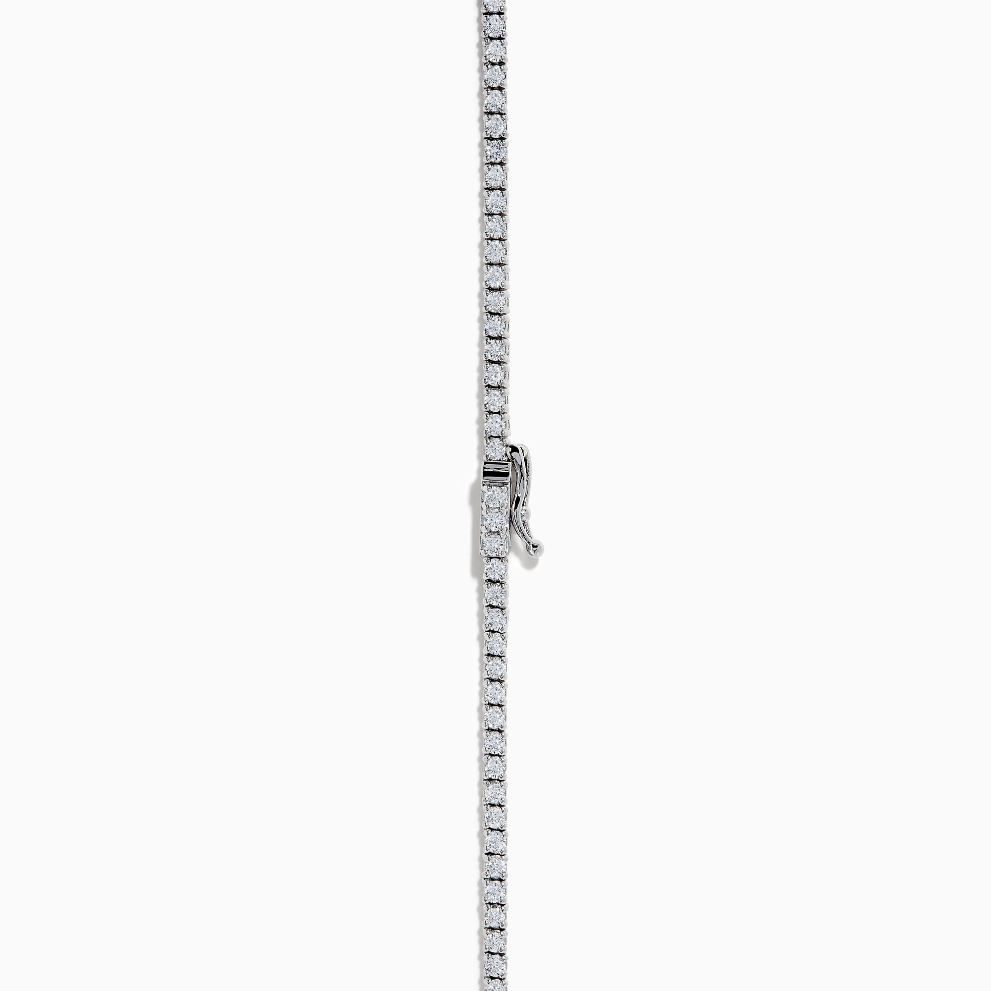 The Lab Grown Round Diamond 4.92ct Tennis Necklace in 14K White Gold features small, round lab-grown diamonds set in a continuous U-shaped line against a white background.