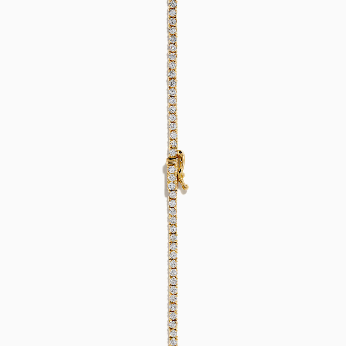 The Lab Grown Diamond 4.9ct Tennis Necklace in 14K Yellow Gold features small, evenly spaced lab grown diamonds in a continuous sparkling line, shown against a plain white background.