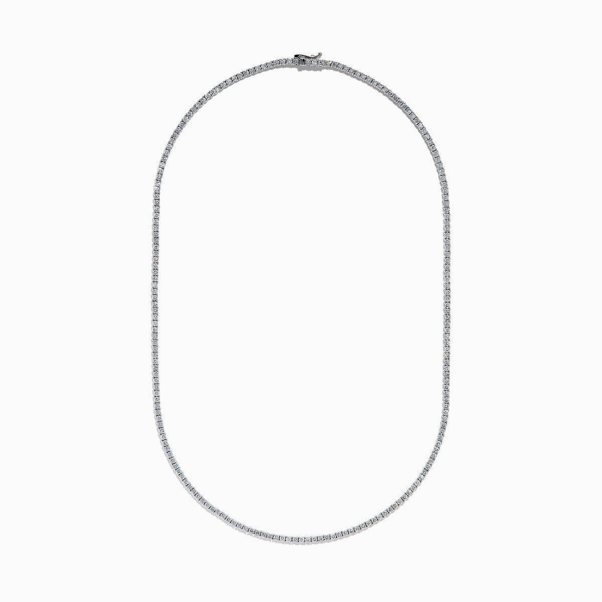 The Lab Grown Diamond 6.8ct Tennis Necklace in 14K White Gold features small, evenly spaced lab grown diamonds set in a thin, elegant chain and is displayed on a white background.
