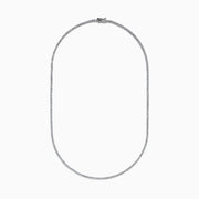 The Lab Grown Diamond 6.8ct Tennis Necklace in 14K White Gold features small, evenly spaced lab grown diamonds set in a thin, elegant chain and is displayed on a white background.