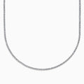 The Lab Grown Diamond 6.8ct Tennis Necklace in 14K White Gold features small, evenly spaced lab grown diamonds set in a thin, elegant chain and is displayed on a white background.