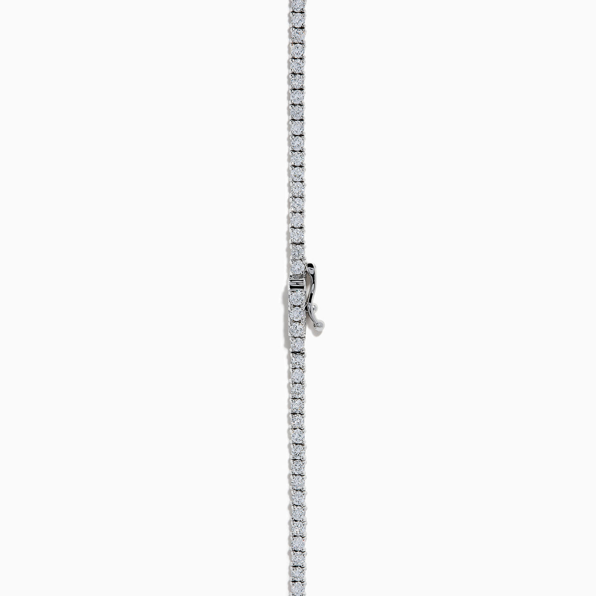 The Lab Grown Diamond 6.8ct Tennis Necklace in 14K White Gold features small, evenly spaced lab grown diamonds set in a thin, elegant chain and is displayed on a white background.