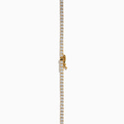 The Lab Grown Diamond 6.8ct Tennis Necklace in 14K Yellow Gold features a continuous line of round lab grown diamonds set in yellow gold, displayed against a white background.