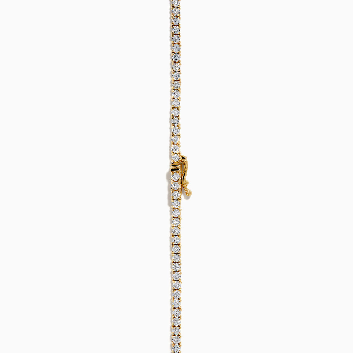 The Lab Grown Diamond 6.8ct Tennis Necklace in 14K Yellow Gold features a continuous line of round lab grown diamonds set in yellow gold, displayed against a white background.