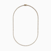 The Lab Grown Diamond 9.8ct Tennis Necklace in 14K Yellow Gold features a single row of round lab grown diamonds set closely together in an elegant line, shown on a plain white background.