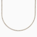 The Lab Grown Diamond 9.8ct Tennis Necklace in 14K Yellow Gold features a single row of round lab grown diamonds set closely together in an elegant line, shown on a plain white background.