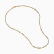 The Lab Grown Diamond 9.8ct Tennis Necklace in 14K Yellow Gold features a single row of round lab grown diamonds set closely together in an elegant line, shown on a plain white background.