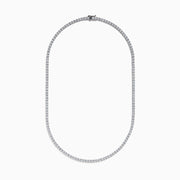 The Lab Grown Round Diamond 14.69ct Tennis Necklace in 14K White Gold features a continuous row of sparkling lab-grown diamonds set in a slim white gold chain, shown against a white background.