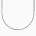 The Lab Grown Round Diamond 14.69ct Tennis Necklace in 14K White Gold features a continuous row of sparkling lab-grown diamonds set in a slim white gold chain, shown against a white background.