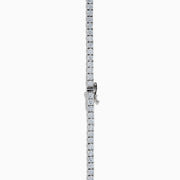 The Lab Grown Round Diamond 14.69ct Tennis Necklace in 14K White Gold features a continuous row of sparkling lab-grown diamonds set in a slim white gold chain, shown against a white background.