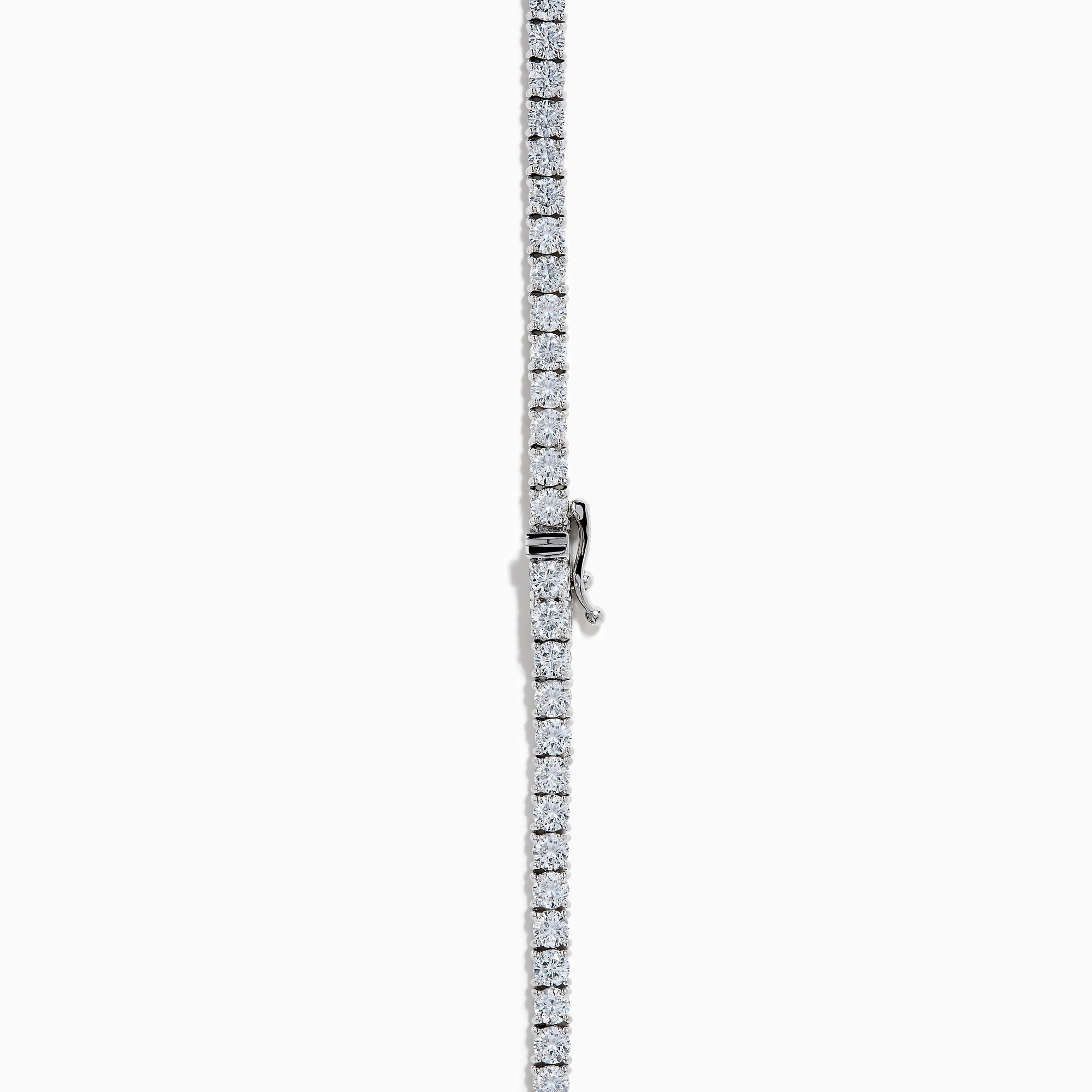 The Lab Grown Round Diamond 14.69ct Tennis Necklace in 14K White Gold features a continuous row of sparkling lab-grown diamonds set in a slim white gold chain, shown against a white background.