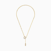 The DOro 14k Yellow Gold Paperclip Chain Diamond Necklace features a paperclip chain with a circular diamond-encrusted pendant and a rectangular diamond-studded charm for an elegant look.