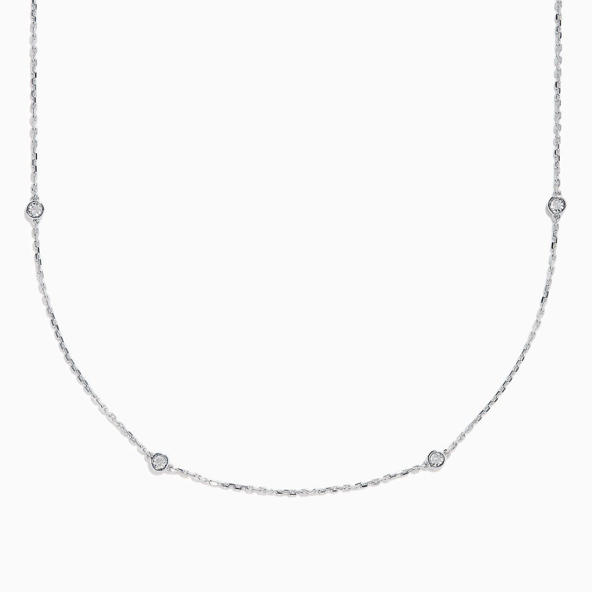 The 925 Sterling Silver Diamond 36 Inch Station Necklace features five small round diamonds evenly spaced along a delicate sterling silver chain, shown on a plain white background.