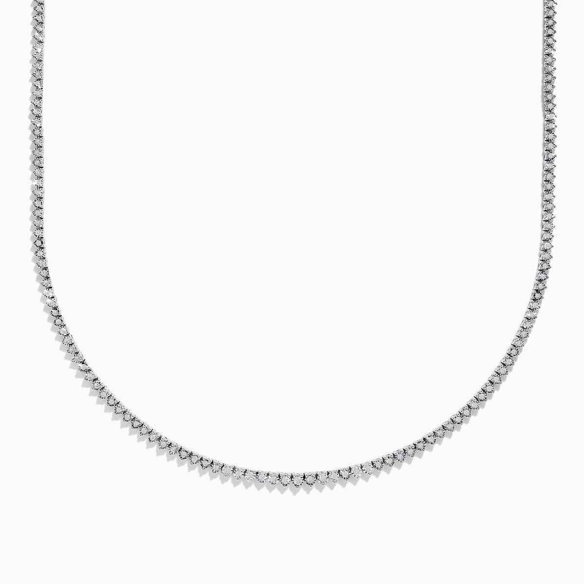 The Pave Classica 14K White Gold Diamond Tennis Necklace 0.97 TCW features delicately set, evenly spaced diamonds in a classic line design, all crafted in 14K white gold and displayed on a plain white background.