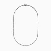 The Pave Classica 14K White Gold Diamond Tennis Necklace 0.97 TCW features delicately set, evenly spaced diamonds in a classic line design, all crafted in 14K white gold and displayed on a plain white background.