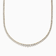 The Duo 14K Two-Tone Gold Diamond Tennis Necklace 2.94 TCW features a continuous row of round white diamonds that gradually increase in size toward the center, set in delicate two-tone gold.